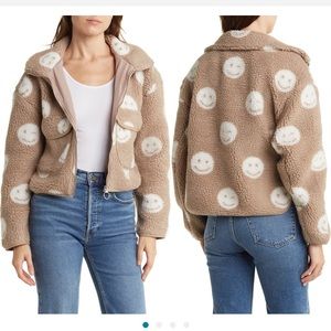 Elodie Shearling Jacket w/ Smiley Faces - SIZE MEDIUM
